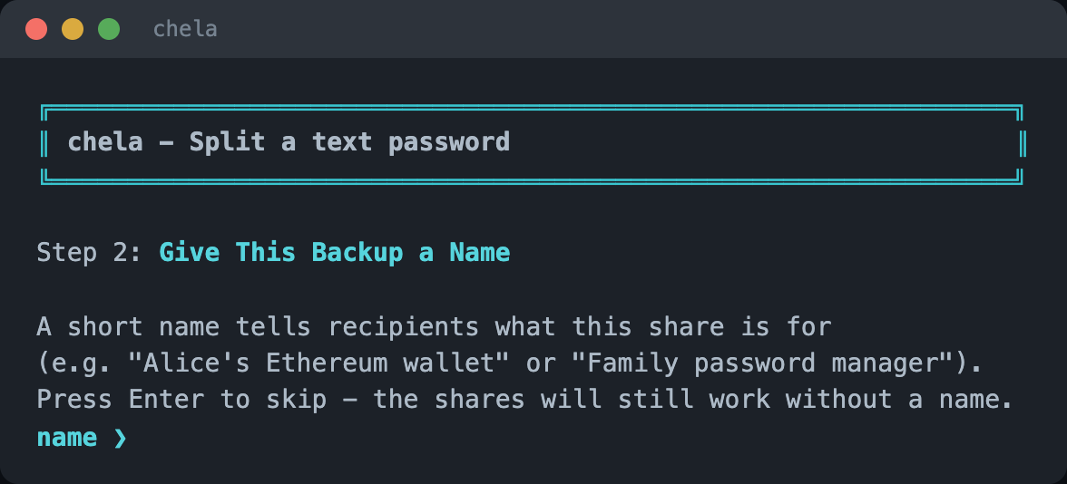 The wizard prompting for a name for the backup.