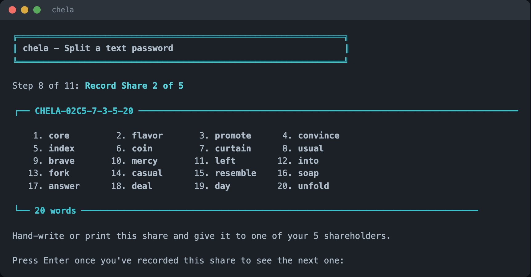 The wizard displaying the second share to record.