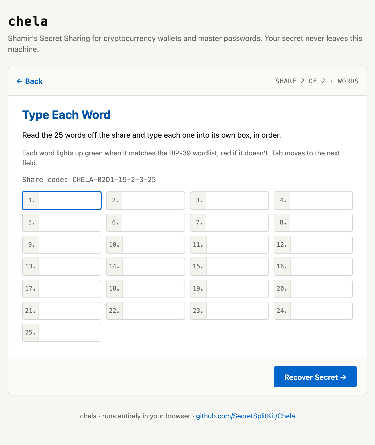 An empty word grid for the second share.